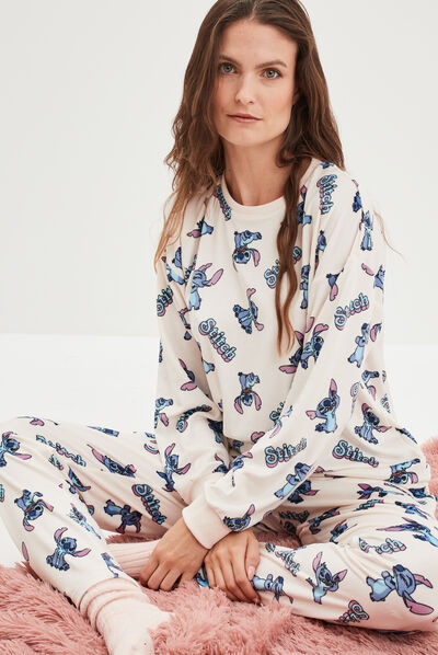 Coffret ensemble pyjama velours Stitch rose clair femme