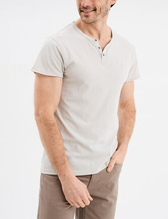 T-shirt col tunisien manches courtes gris clair homme