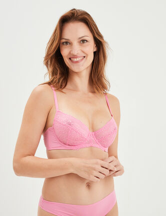 Soutien-gorge emboîtant micro dentelle rose femme