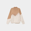 Pull col montant &agrave; sequins oversize beige femme