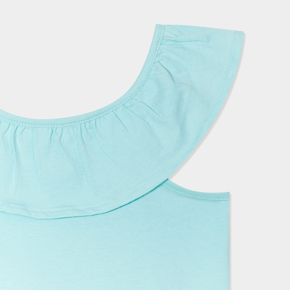 Débardeur à volants en coton bleu turquoise fille