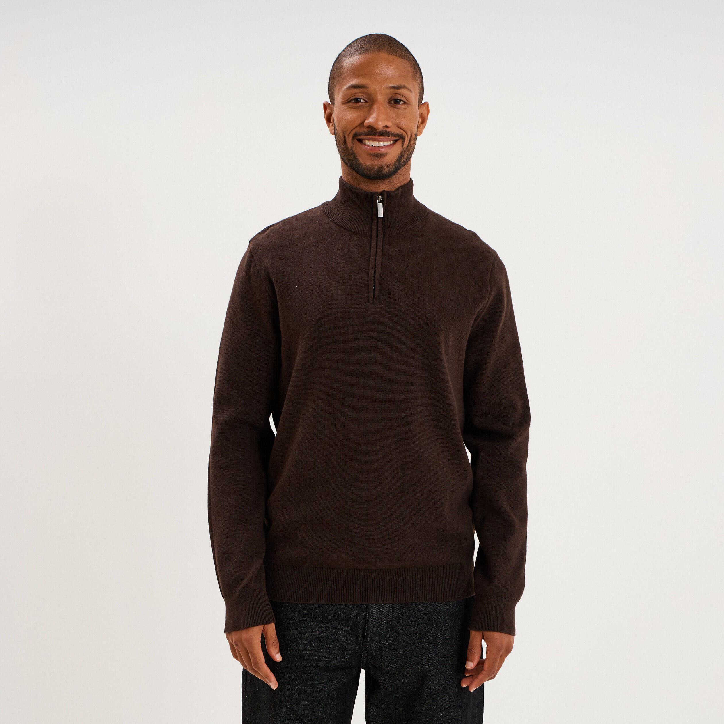 Pull camionneur manches longues marron foncé homme LH