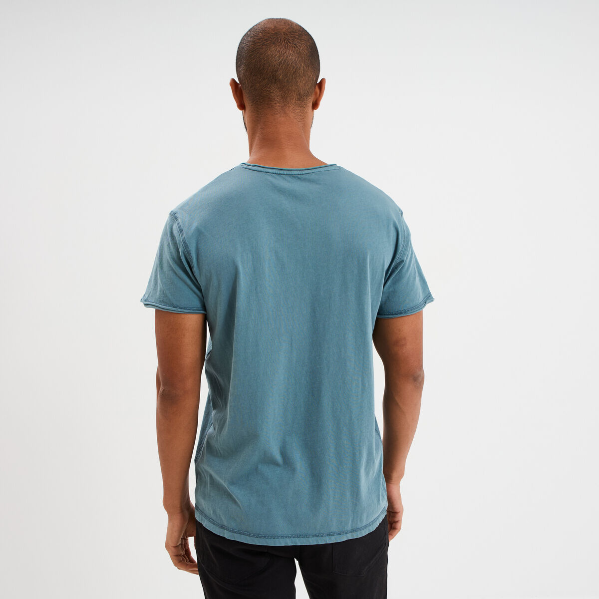 T-shirt manches courtes coton d&eacute;lav&eacute; bleu gris homme