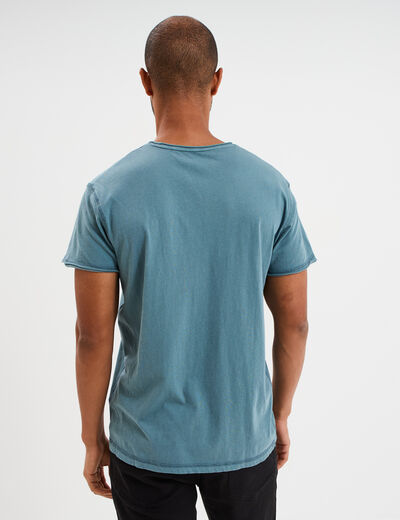 T-shirt manches courtes coton d&eacute;lav&eacute; bleu gris homme