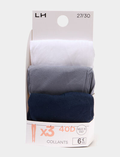 Lot 3 collants (noir, gris, blanc) 40D bleu marine fille