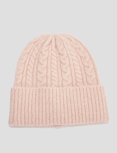 Bonnet tricoté torsades ivoire femme