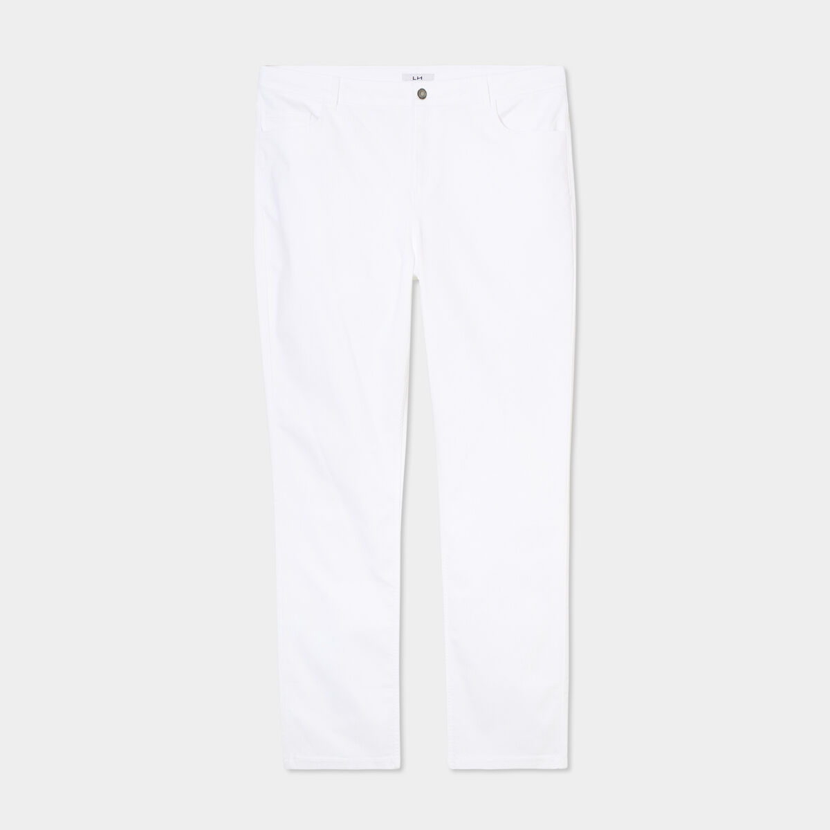 Pantalon droit taille haute extensible blanc femme grande taille