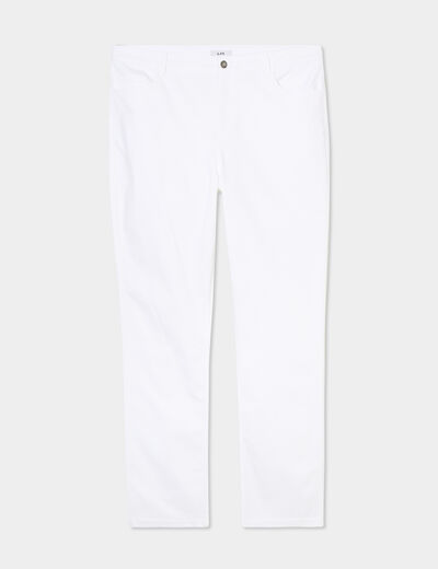 Pantalon droit taille haute extensible blanc femme grande taille