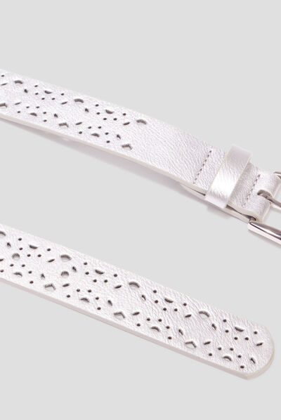 Ceinture perforée gris argent femme