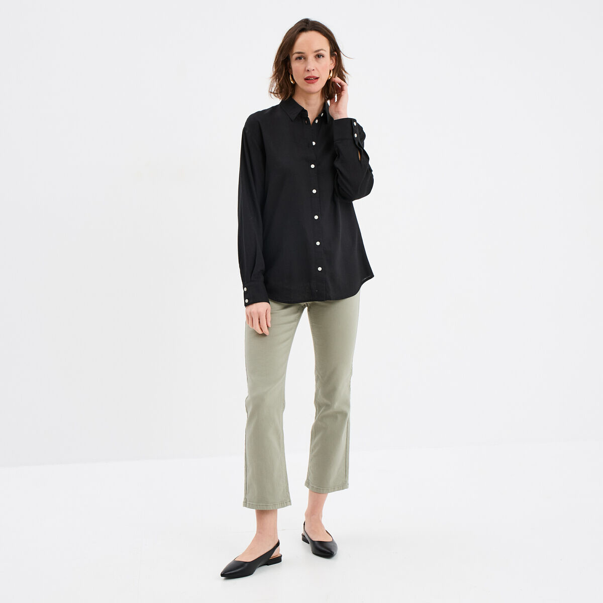 Chemise oversize lin mélangé noir femme