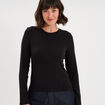 T-shirt manches longues col rond ajust&eacute; noir femme
