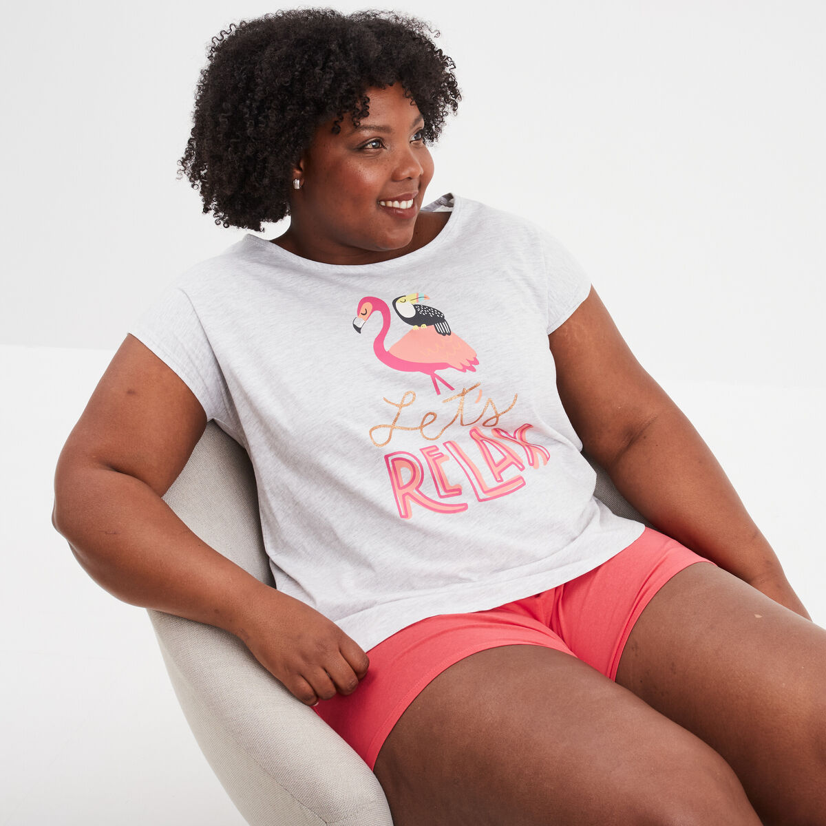 Ensemble pyjama short et t-shirt gris clair femme grande taille