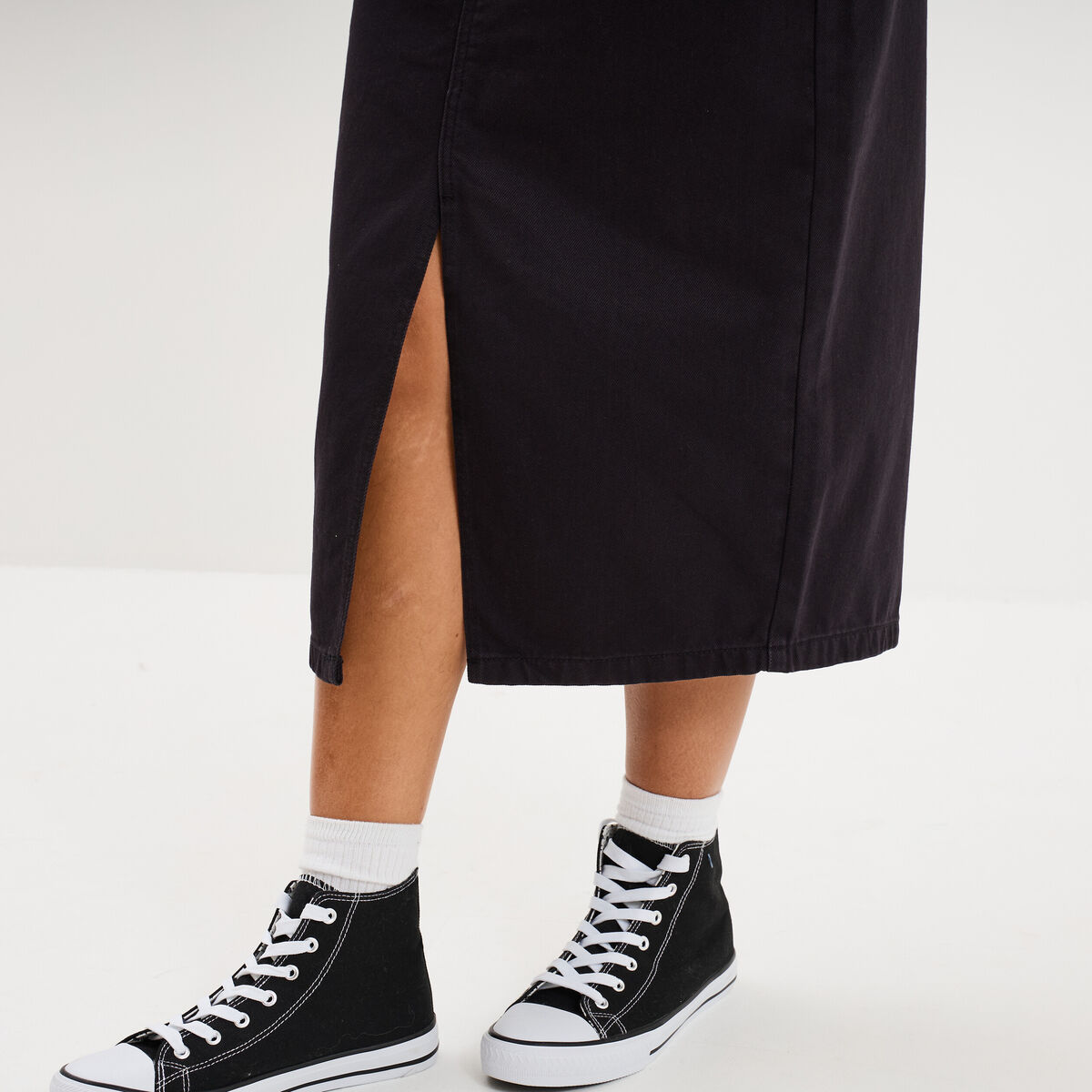 Jupe en jean longue fendue droite denim noir femme