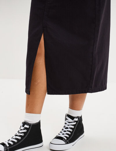 Jupe en jean longue fendue droite denim noir femme