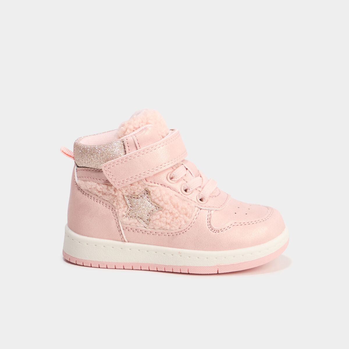 Baskets montantes &agrave; scratchs rose b&eacute;b&eacute; fille