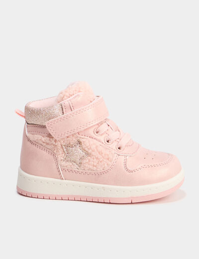 Baskets montantes &agrave; scratchs rose b&eacute;b&eacute; fille