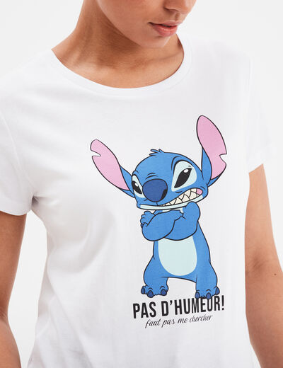 T-shirt manches courtes coton Stitch blanc femme