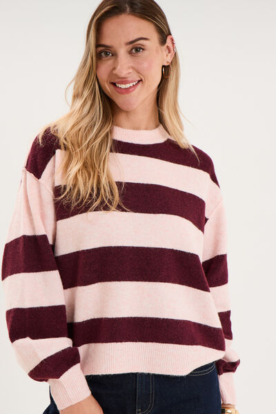 Pull col rond avec manches longues rose clair femme