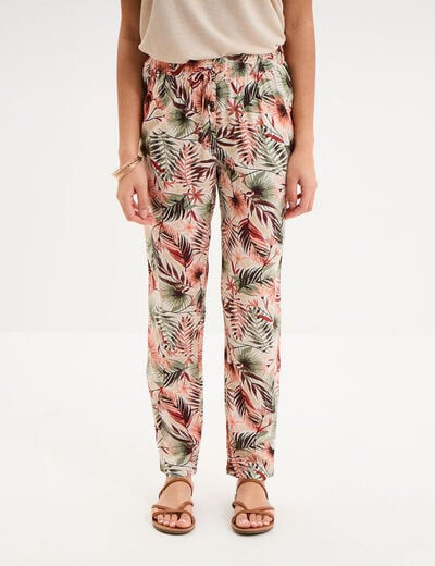 Pantalon cigarette fluide &agrave; ceinture vert kaki femme
