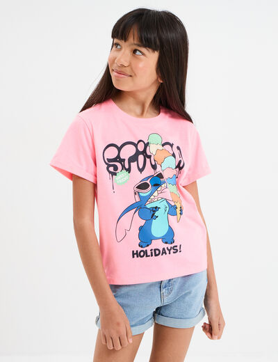 T-shirt manches courtes Stitch rose fluo fille
