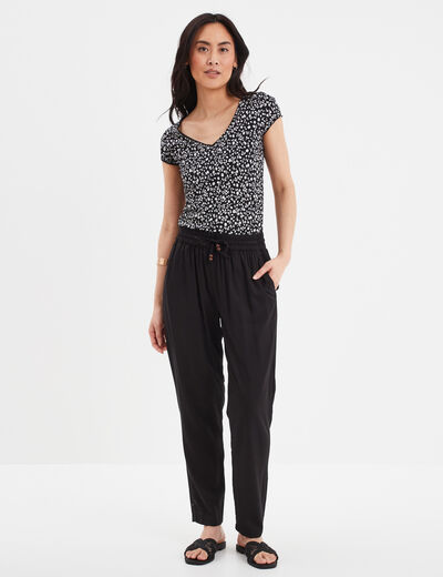 Pantalon fluide ceinture élastiquée noir femme