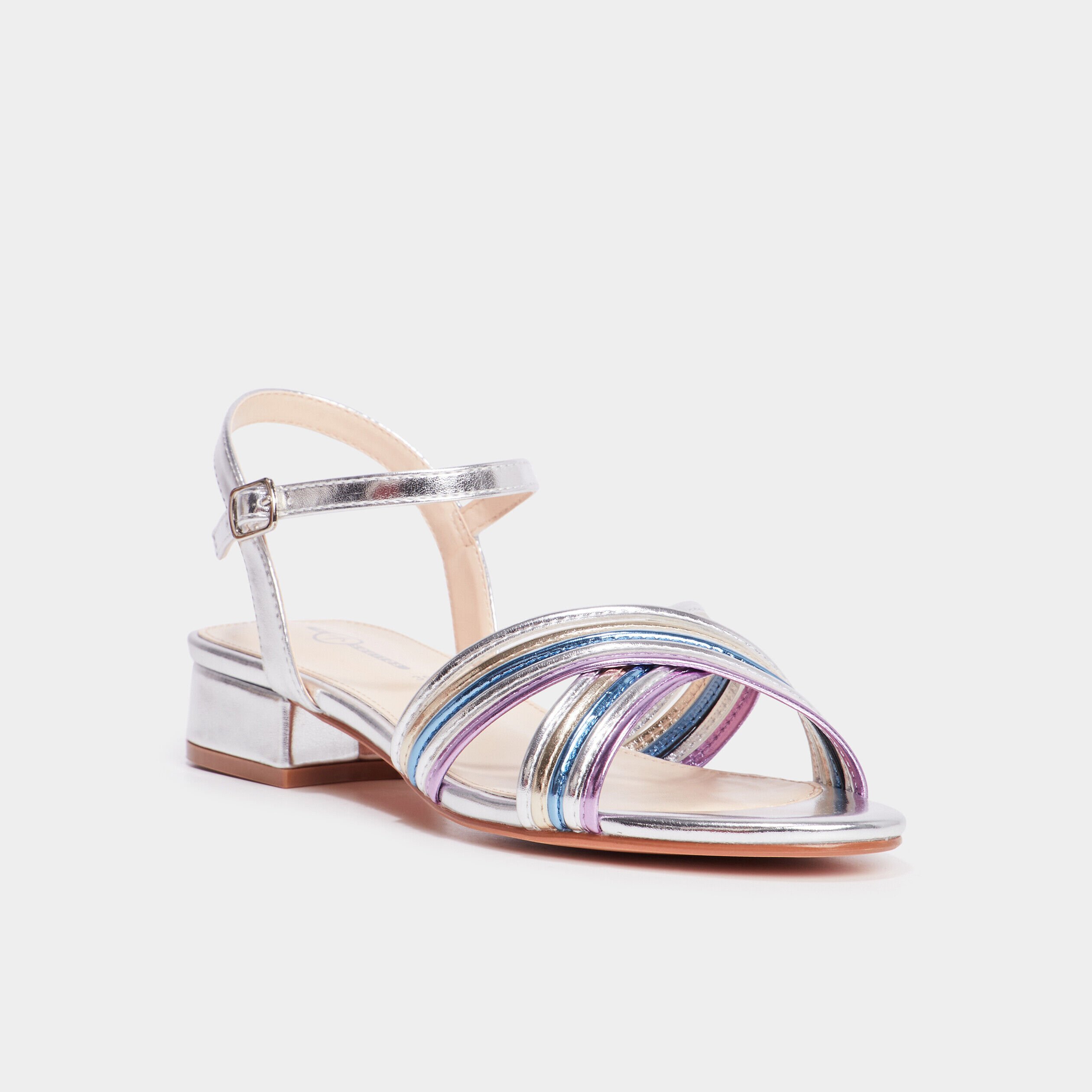 Sandales métallisées talons carrés gris argent femme MOSQUITOS