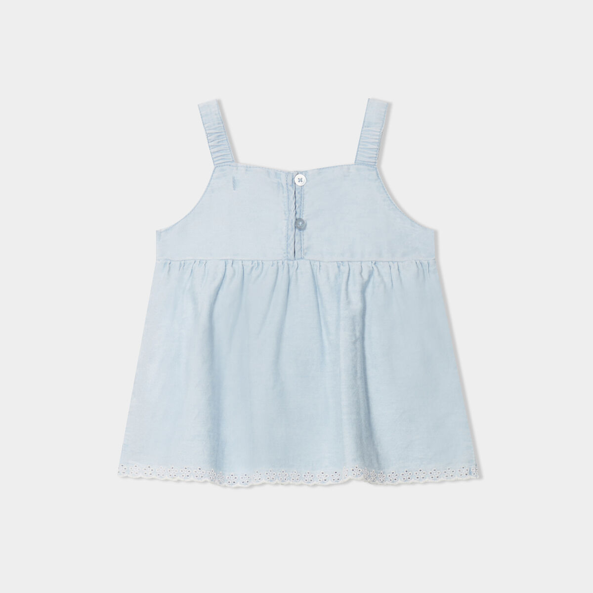Blouse à bretelles détails brodés coton denim bleach bébé fille
