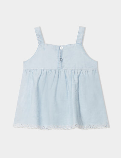 Blouse à bretelles détails brodés coton denim bleach bébé fille