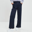 Pantalon large taille haute bleu marine femme