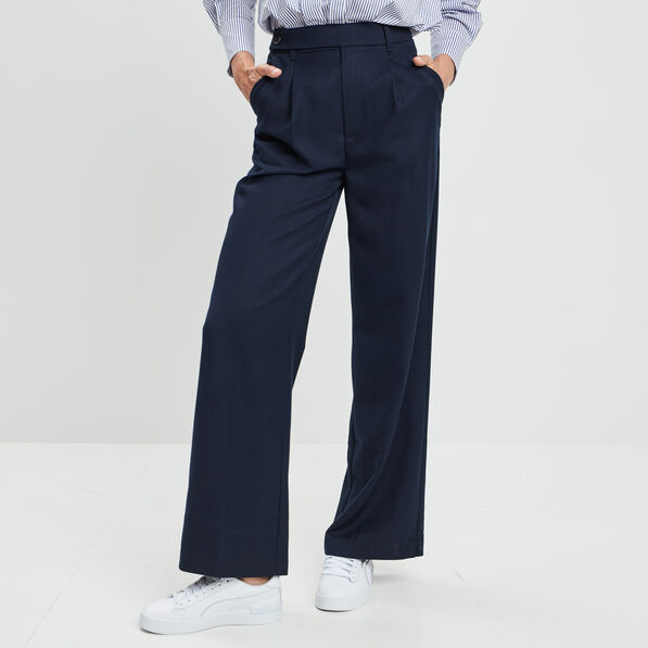 pantalon large taille haute bleu marine femme Pantalon large taille haute bleu marine femme