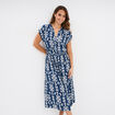 Robe midi crépon col tunisien bleu marine femme