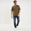 T-shirt col rond coupe relax coton &eacute;pais vert kaki homme
