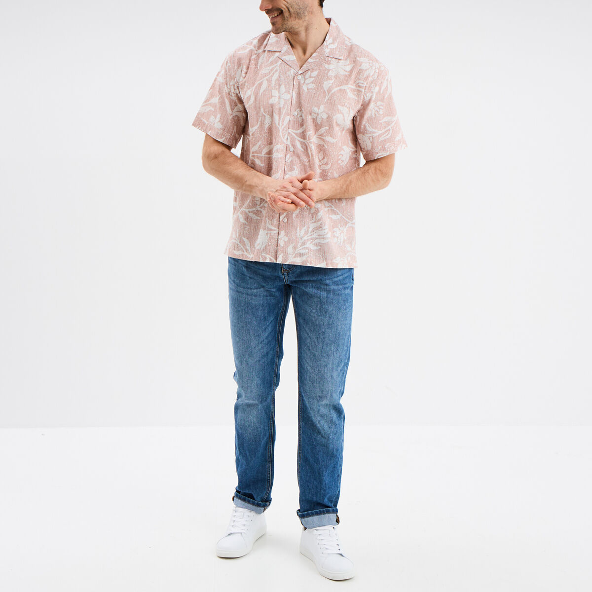 Chemise en coton manches courtes vieux rose homme