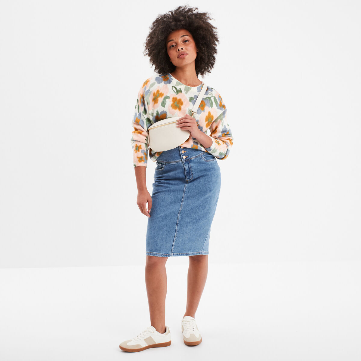 Pull col rond manches longues multicolore femme