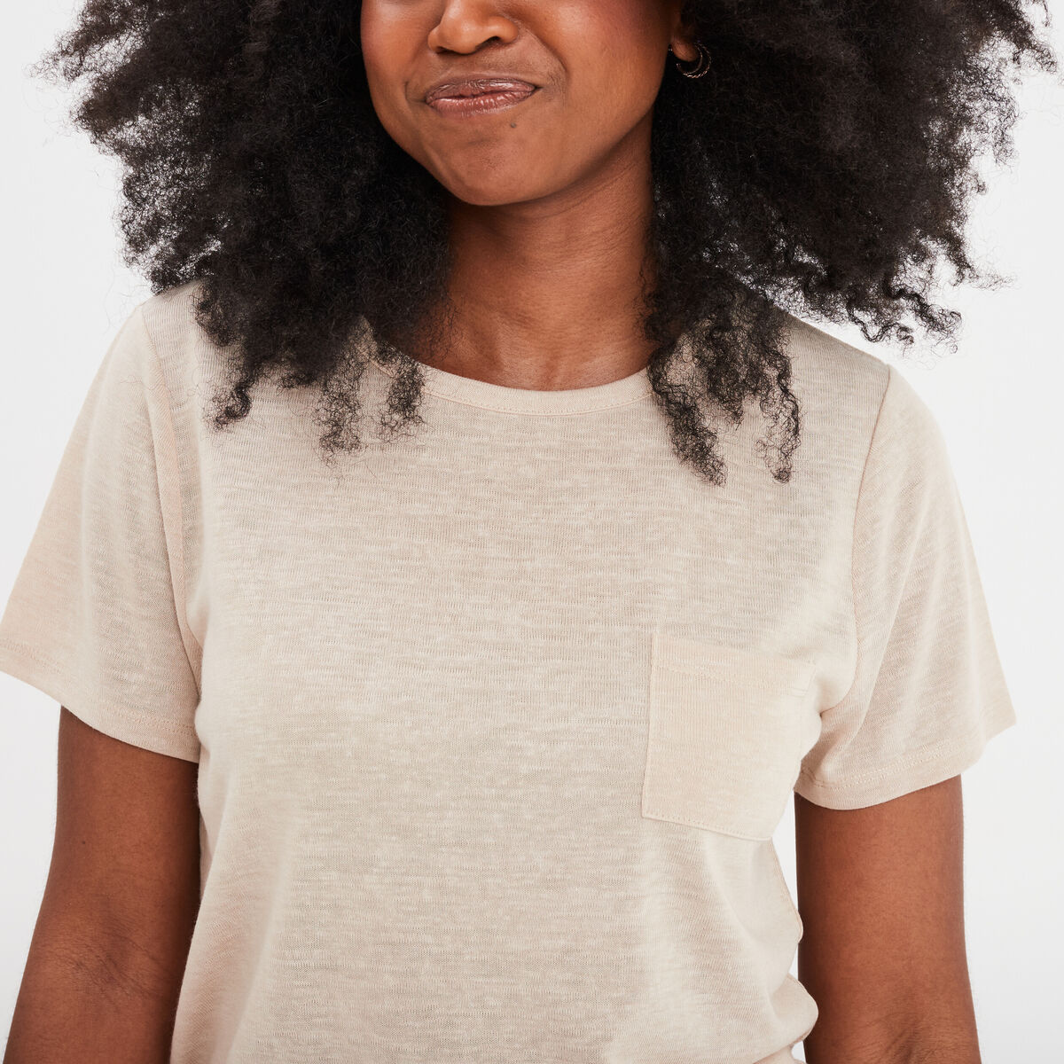 T-shirt col rond 1 poche manches courtes beige femme