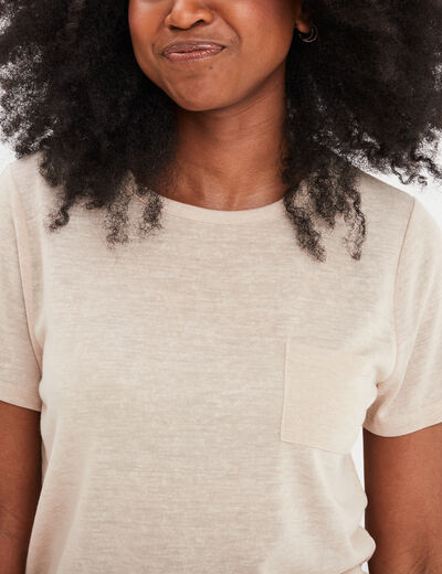T-shirt col rond 1 poche manches courtes beige femme