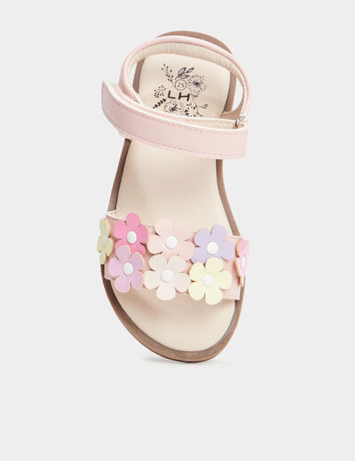 Sandales plates avec fleurs rose fille