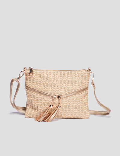 Sac pochette à pampilles bandoulière sable femme