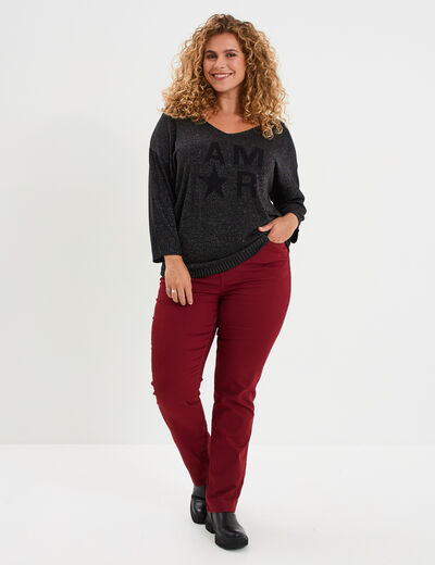 Pull manches 3/4 chauve-souris noir femme grande taille