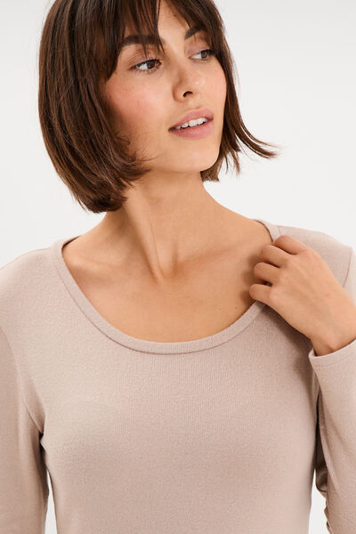 T-shirt thermique manches longues beige femme