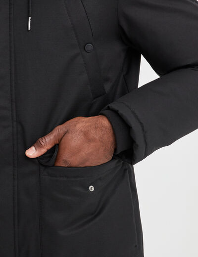 Parka mi-longue doublée à capuche noir homme