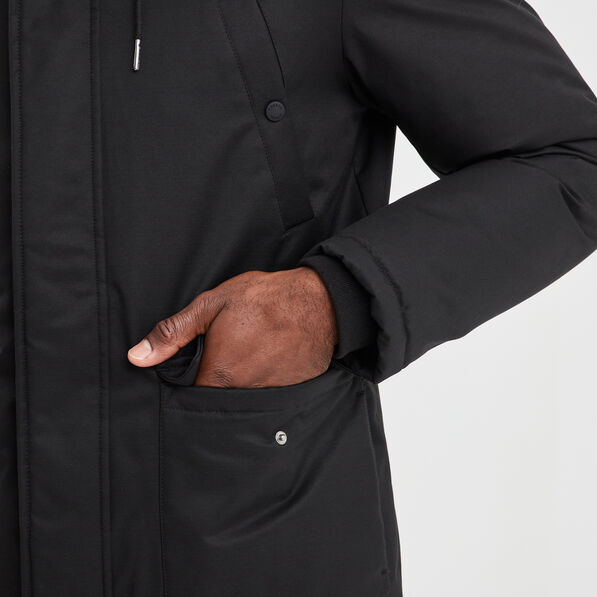 Parka mi-longue doublée à capuche noir homme