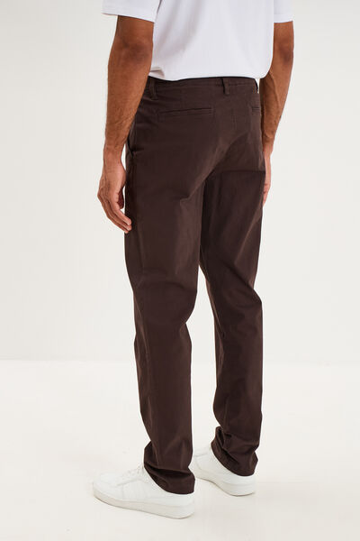 Pantalon chino droit stretch marron fonc&eacute; homme
