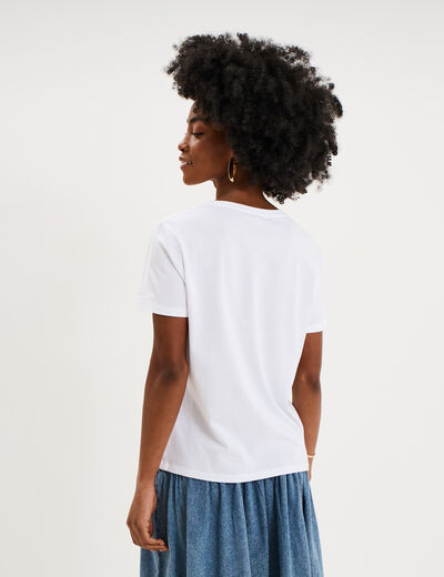 T-shirt droit avec manches courtes coton ecru femme