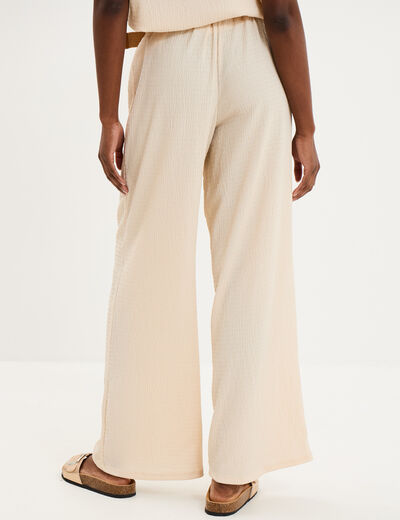 Pantalon fluide large avec ceinture sable femme