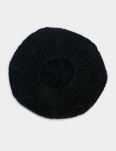 B&eacute;ret tricot&eacute; avec torsades noir femme