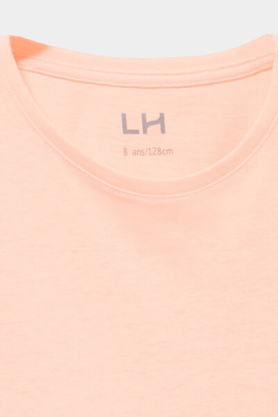 T-shirt col rond manches courtes orange fluo fille
