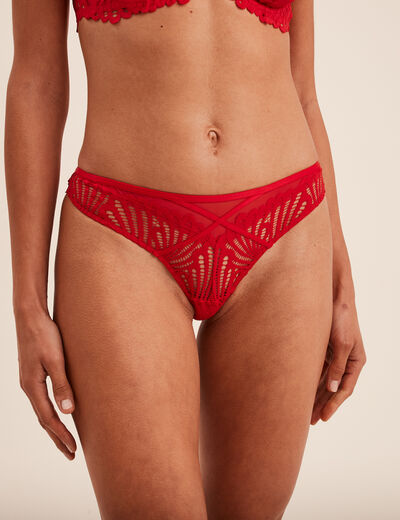 Tanga high leg en dentelle rouge femme