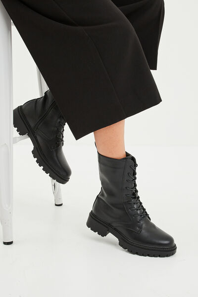 Boots à lacets zippées crantées noir femme