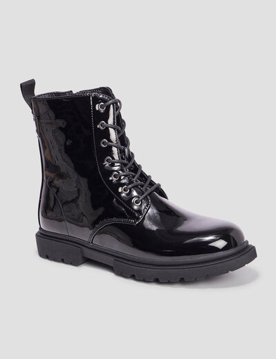 Bottines vernies zippées à lacets noir femme